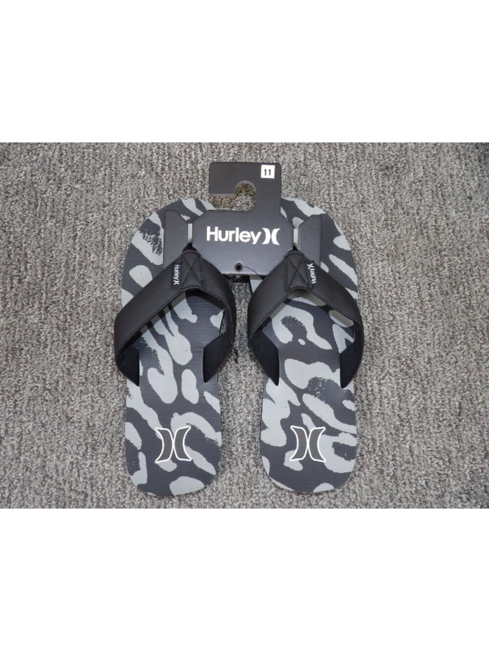 Hurley Mens Flip Flops Size 11 Black & Gray Printed Beach Sandals